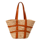 Bolsa de Playa de paja trenzada con asas de cuero - Vintage