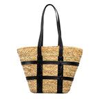 Bolsa de Playa de paja trenzada con asas de cuero - Vintage
