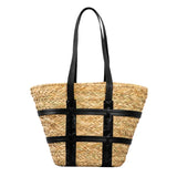 Bolsa de Playa de paja trenzada con asas de cuero - Vintage
